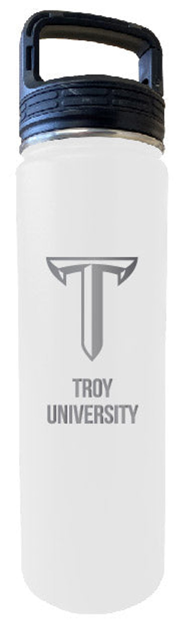 Troy University 32 oz Engraved Insulated Double Wall Stainless Steel Water Bottle Tumbler (White)