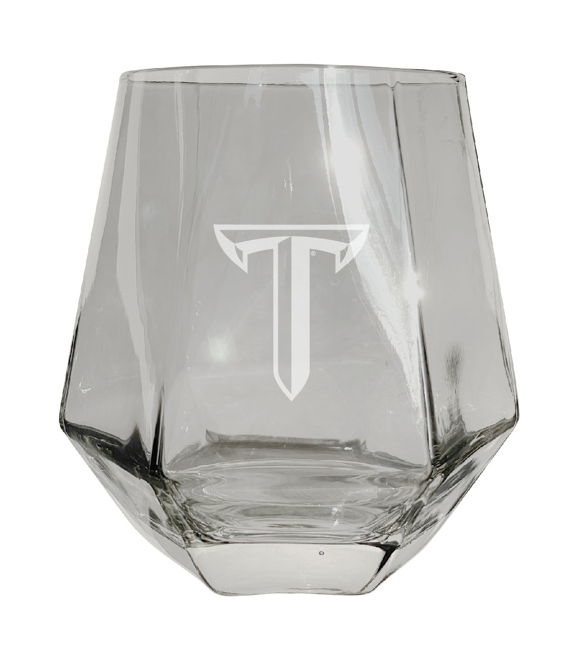 Troy University Etched Diamond Cut Stemless 10 ounce Wine Glass Clear