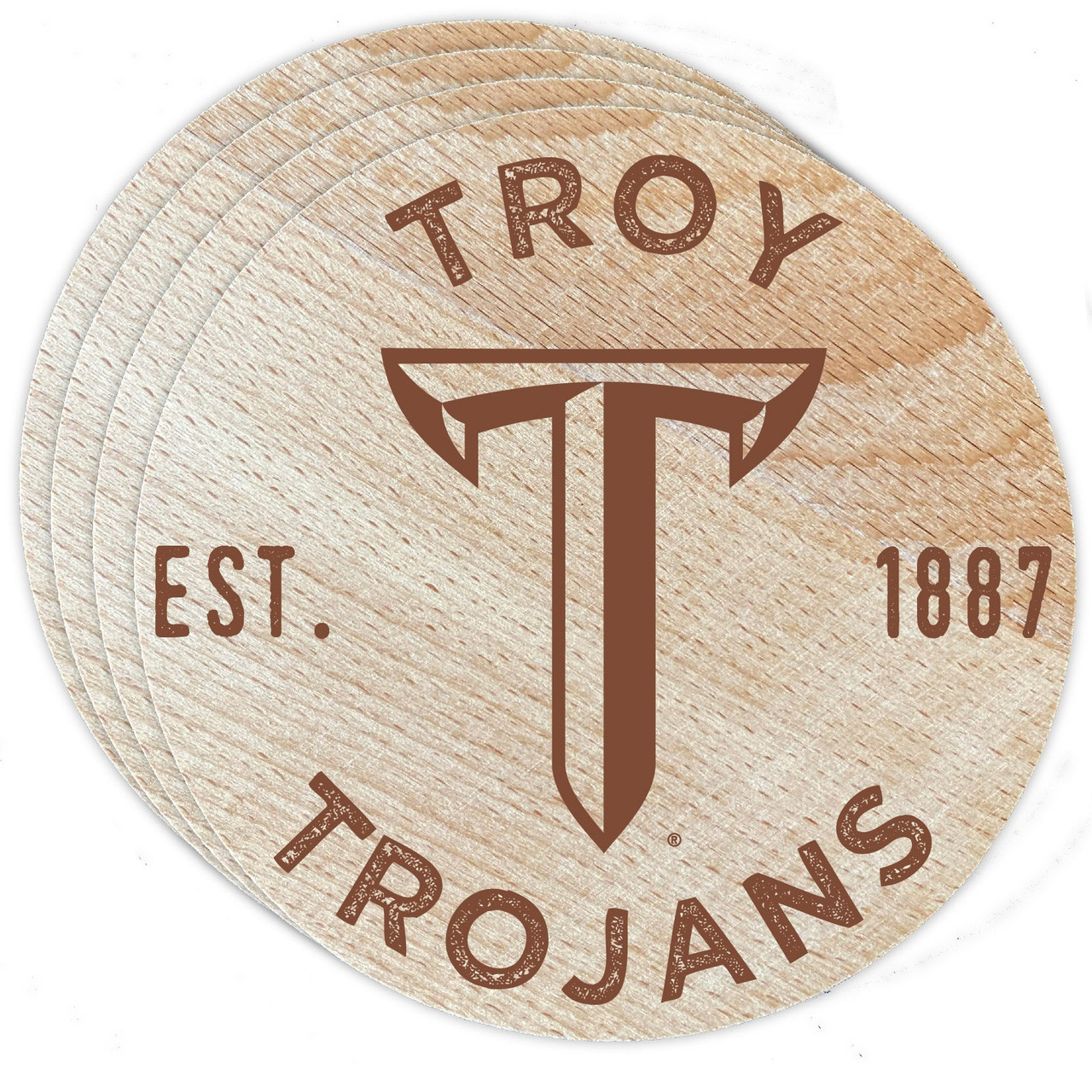 Troy University Wood Coaster Engraved 4 Pack