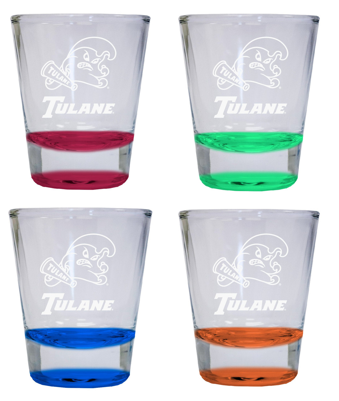 Tulane University Green Wave Etched Round Shot Glass 4-Pack