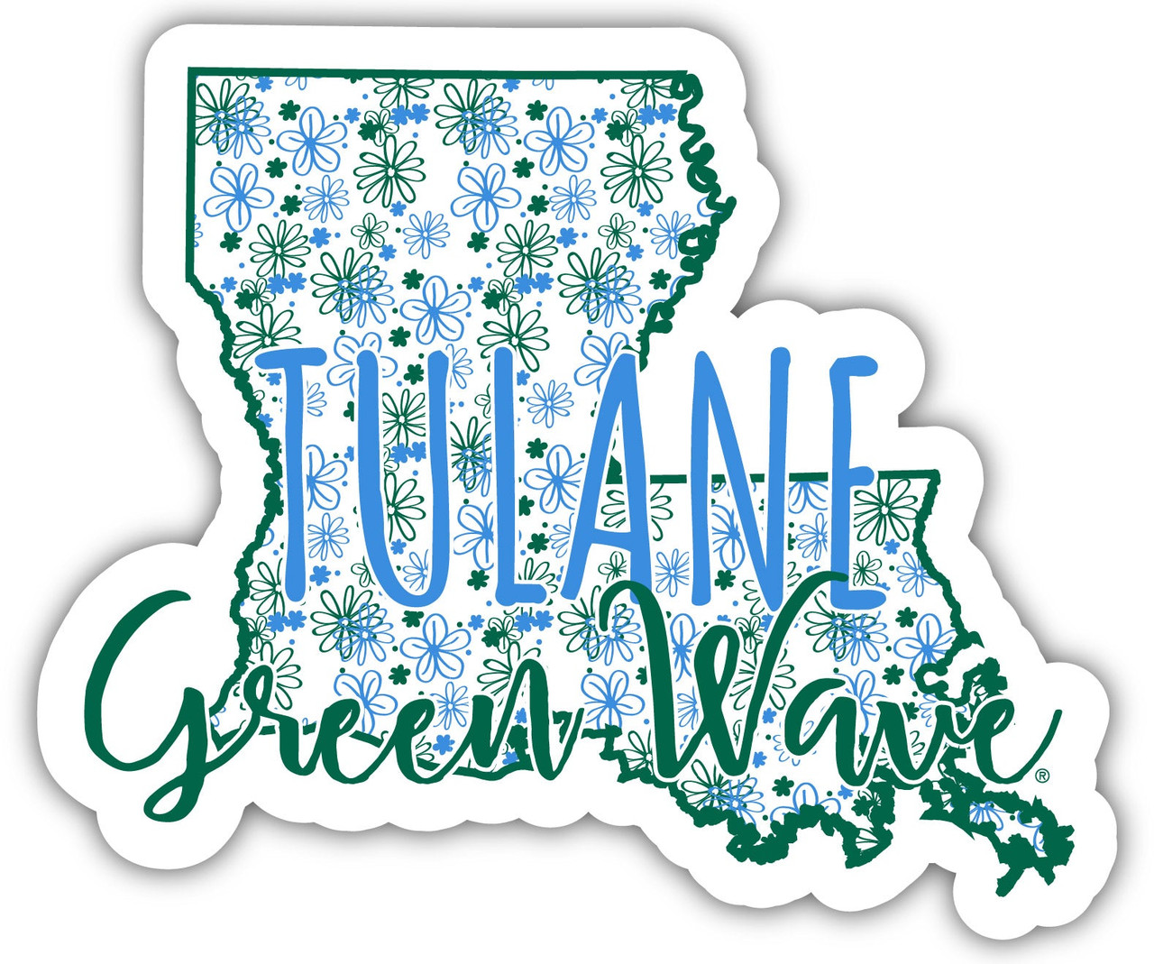 Tulane University Green Wave Floral State Die Cut Decal 2-Inch