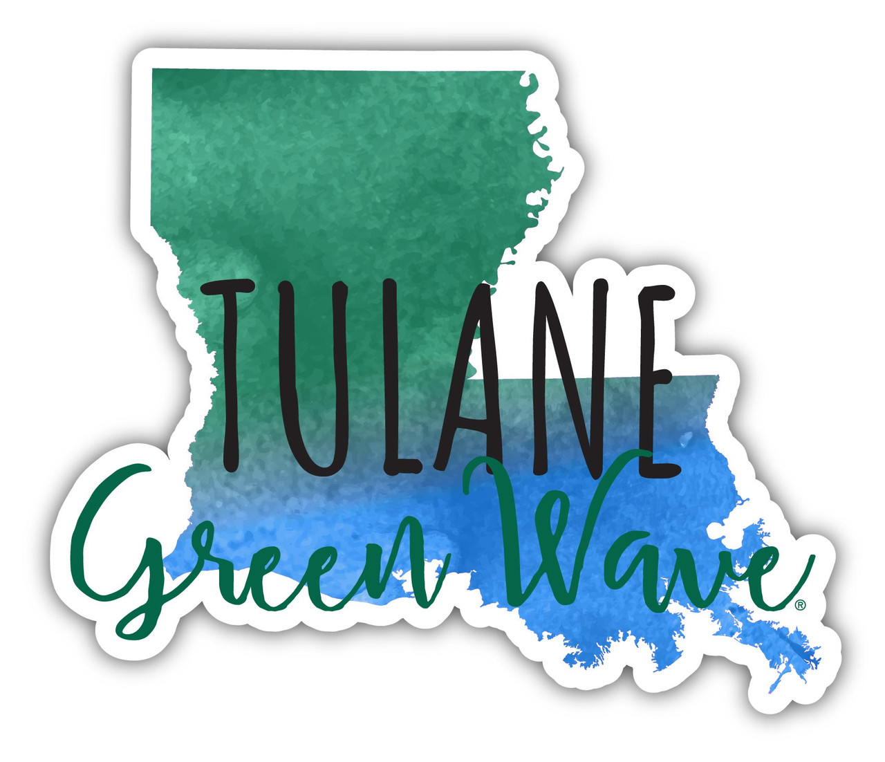 Tulane University Green Wave Watercolor State Die Cut Decal 4-Inch