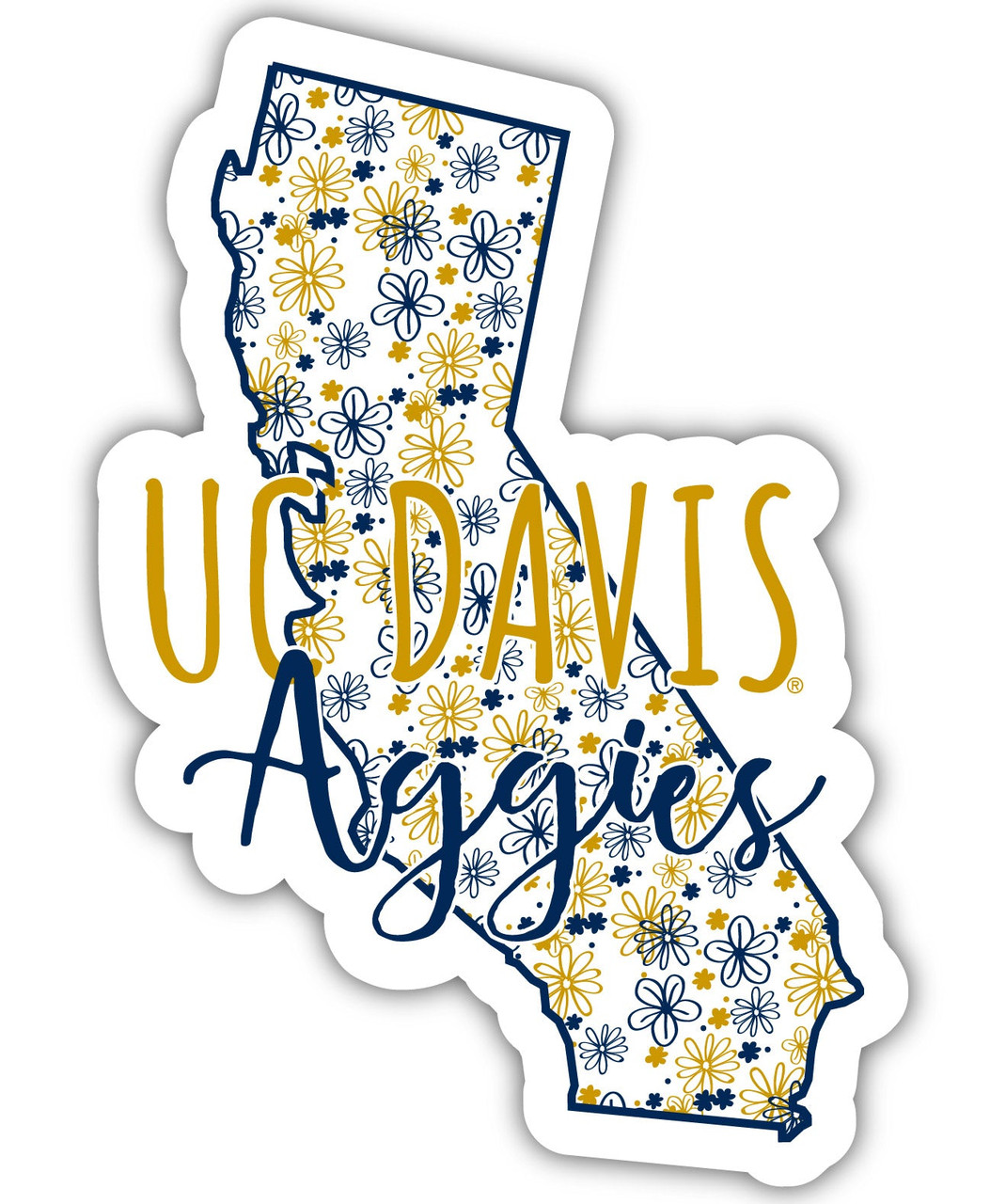 UC Davis Aggies Floral State Die Cut Decal 2-Inch