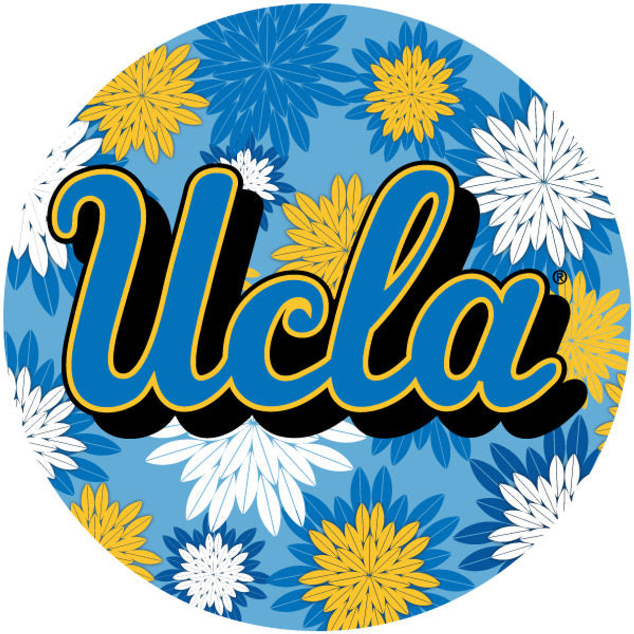 UCLA Bruins NCAA Collegiate Trendy Floral Flower Fashion Pattern 4 Inch Round Decal Sticker