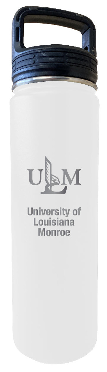 University of Louisiana Monroe 32 oz Engraved Insulated Double Wall Stainless Steel Water Bottle Tumbler (White)