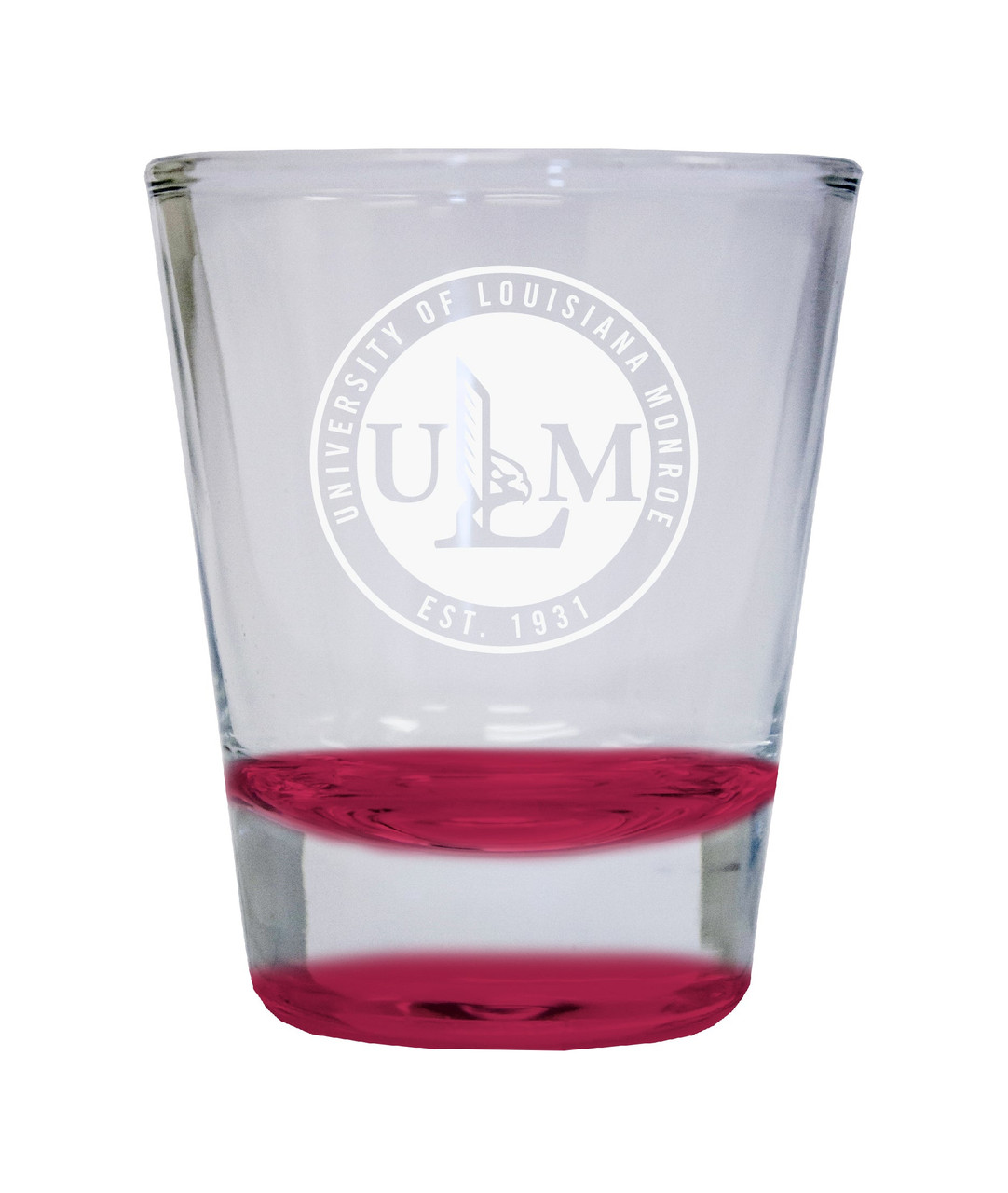 University of Louisiana Monroe Etched Round Shot Glass 2 oz Red