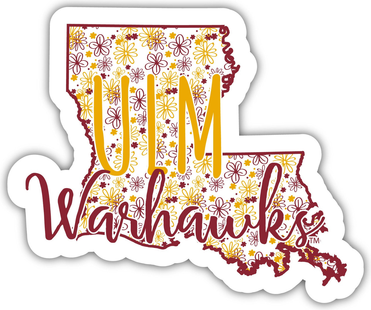University of Louisiana Monroe Floral State Die Cut Decal 2-Inch