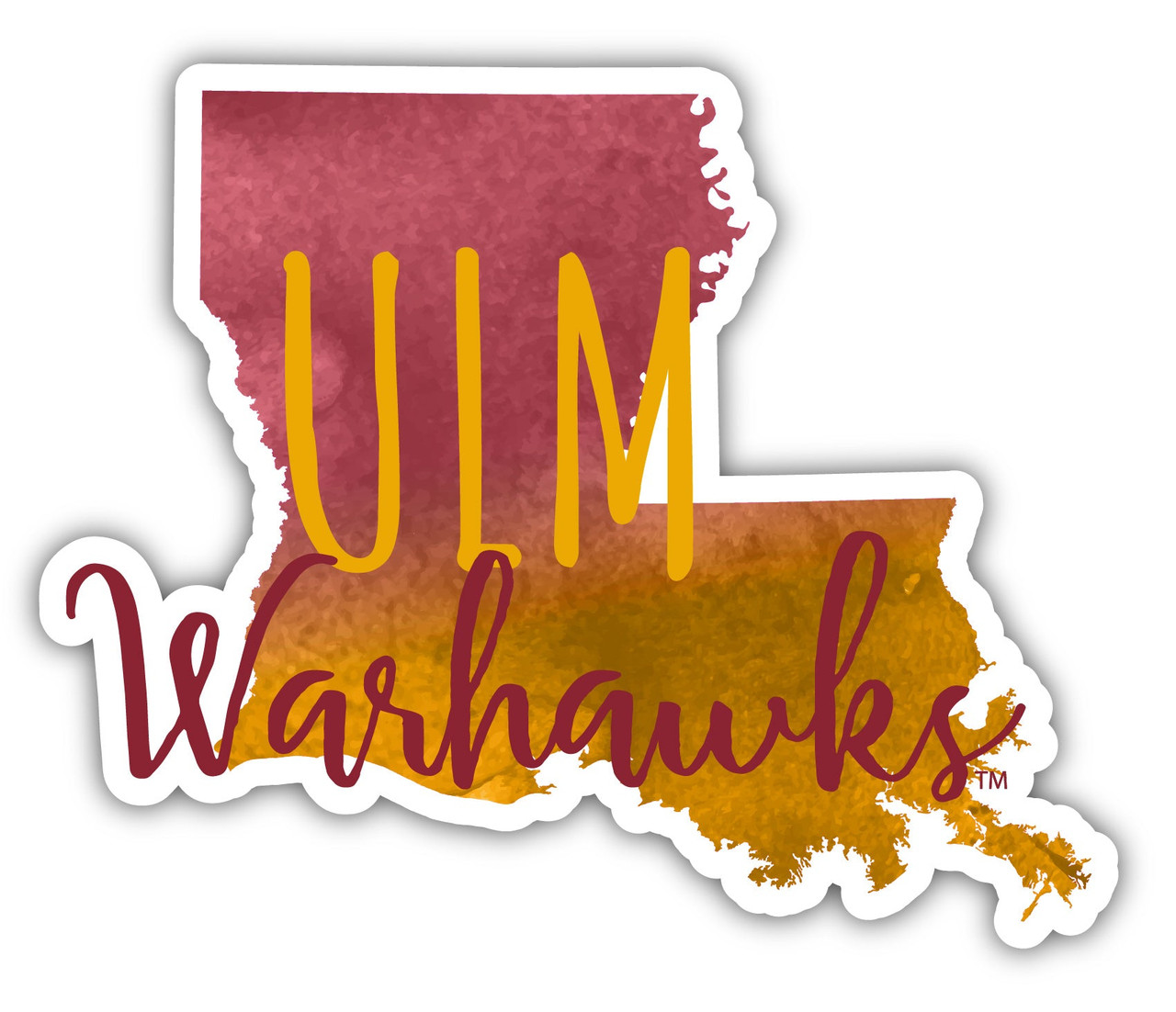 University of Louisiana Monroe Watercolor State Die Cut Decal 2-Inch