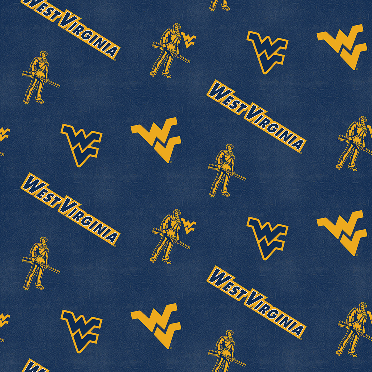 West Virginia University Mountaineers Flannel Fabric with Distressed Logo Print