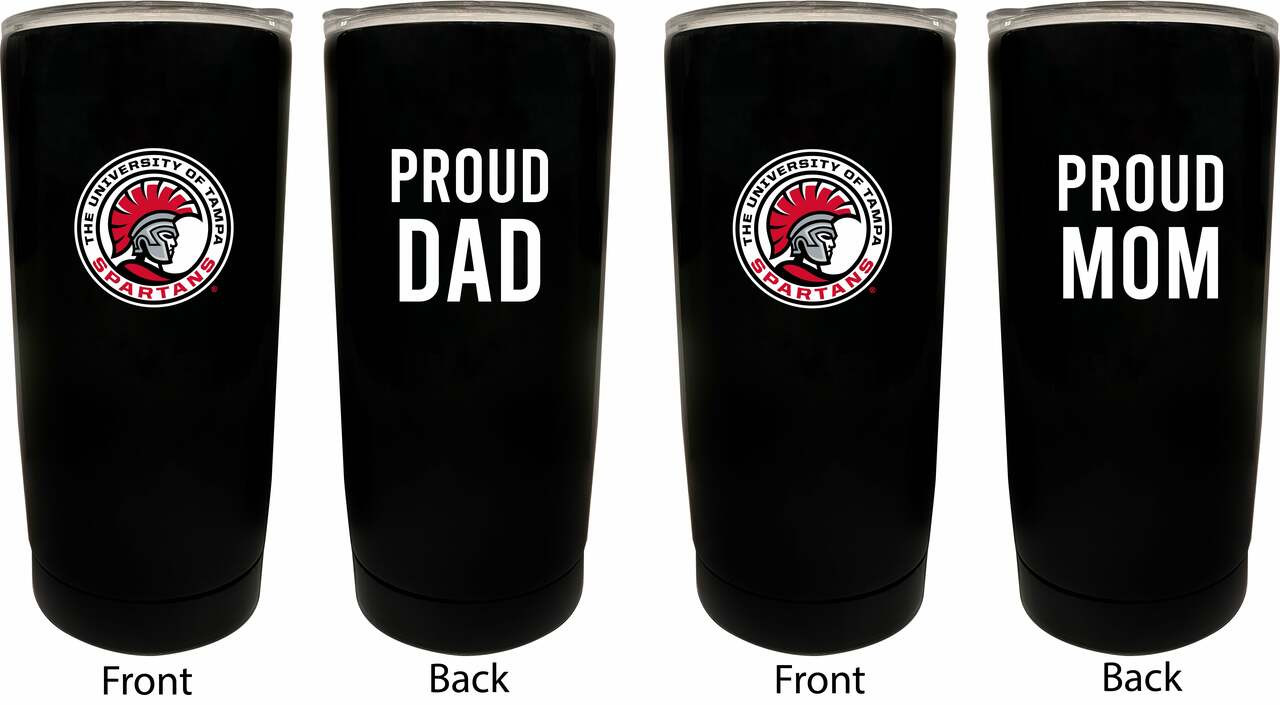 University of Tampa Spartans Proud Mom and Dad 16 oz Insulated Stainless Steel Tumblers 2 Pack Black.