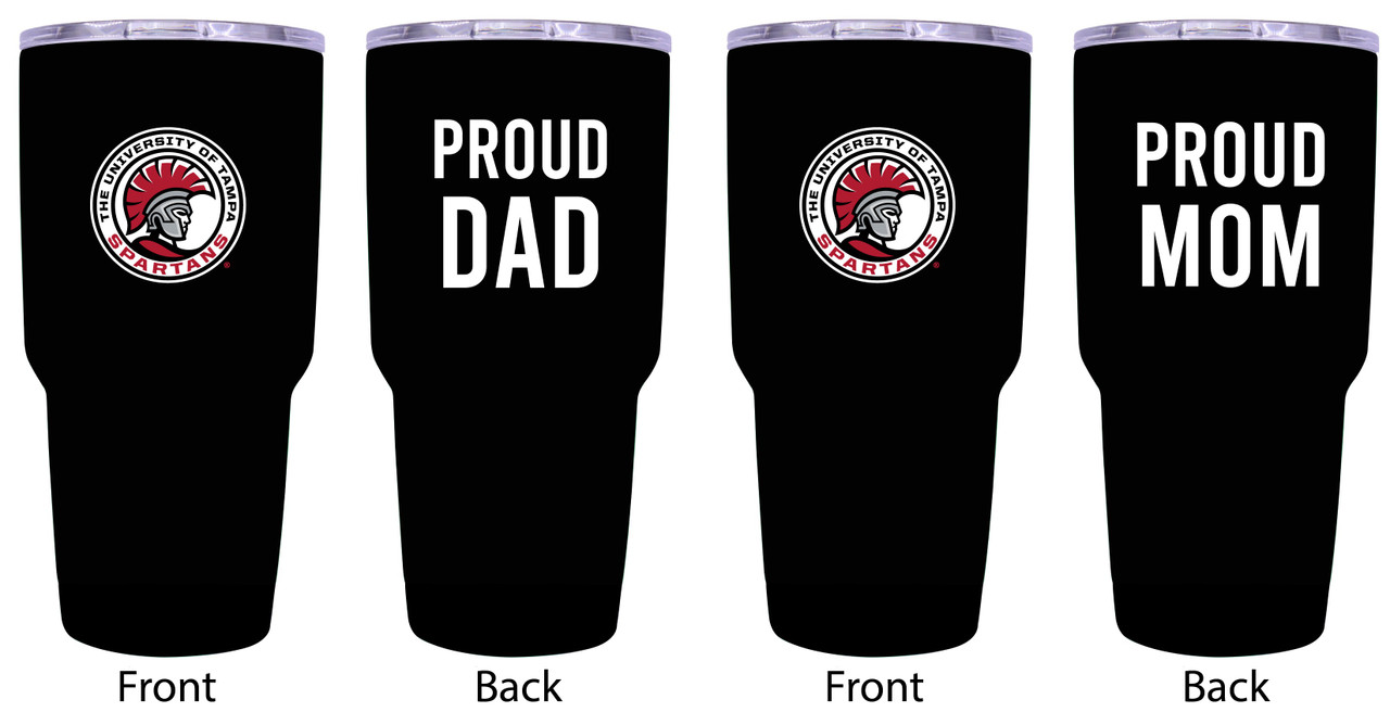 University of Tampa Spartans Proud Mom and Dad 24 oz Insulated Stainless Steel Tumblers 2 Pack Black.
