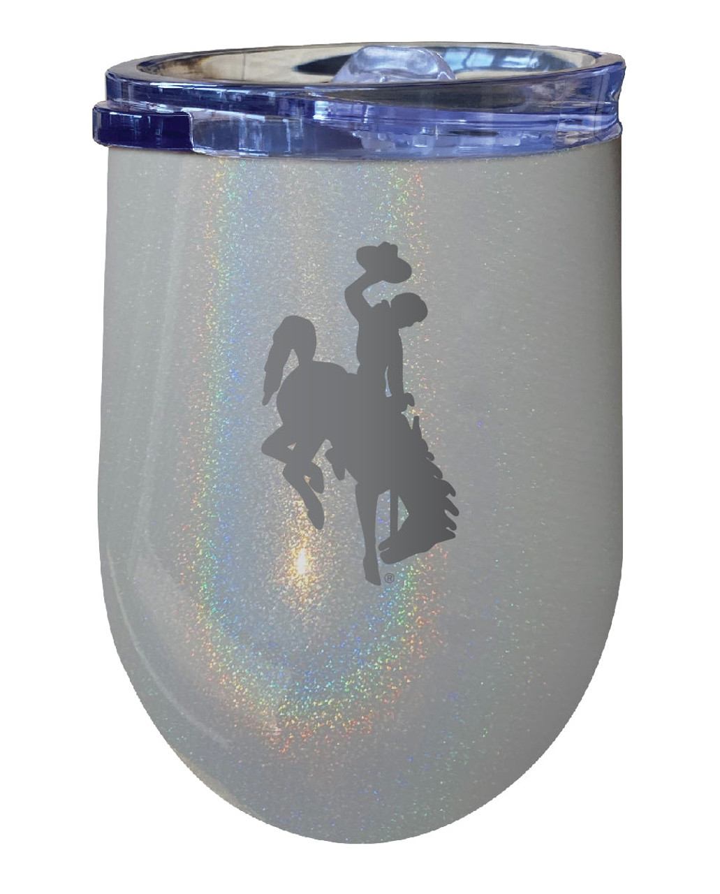 University of Wyoming 12 oz Laser Etched Insulated Wine Stainless Steel Tumbler Rainbow Glitter Grey