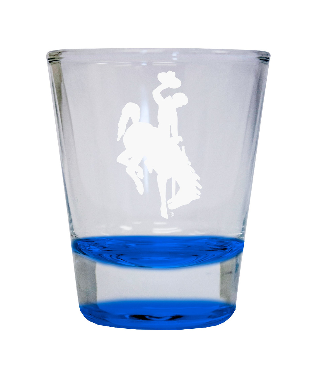 University of Wyoming Etched Round Shot Glass 2 oz Blue