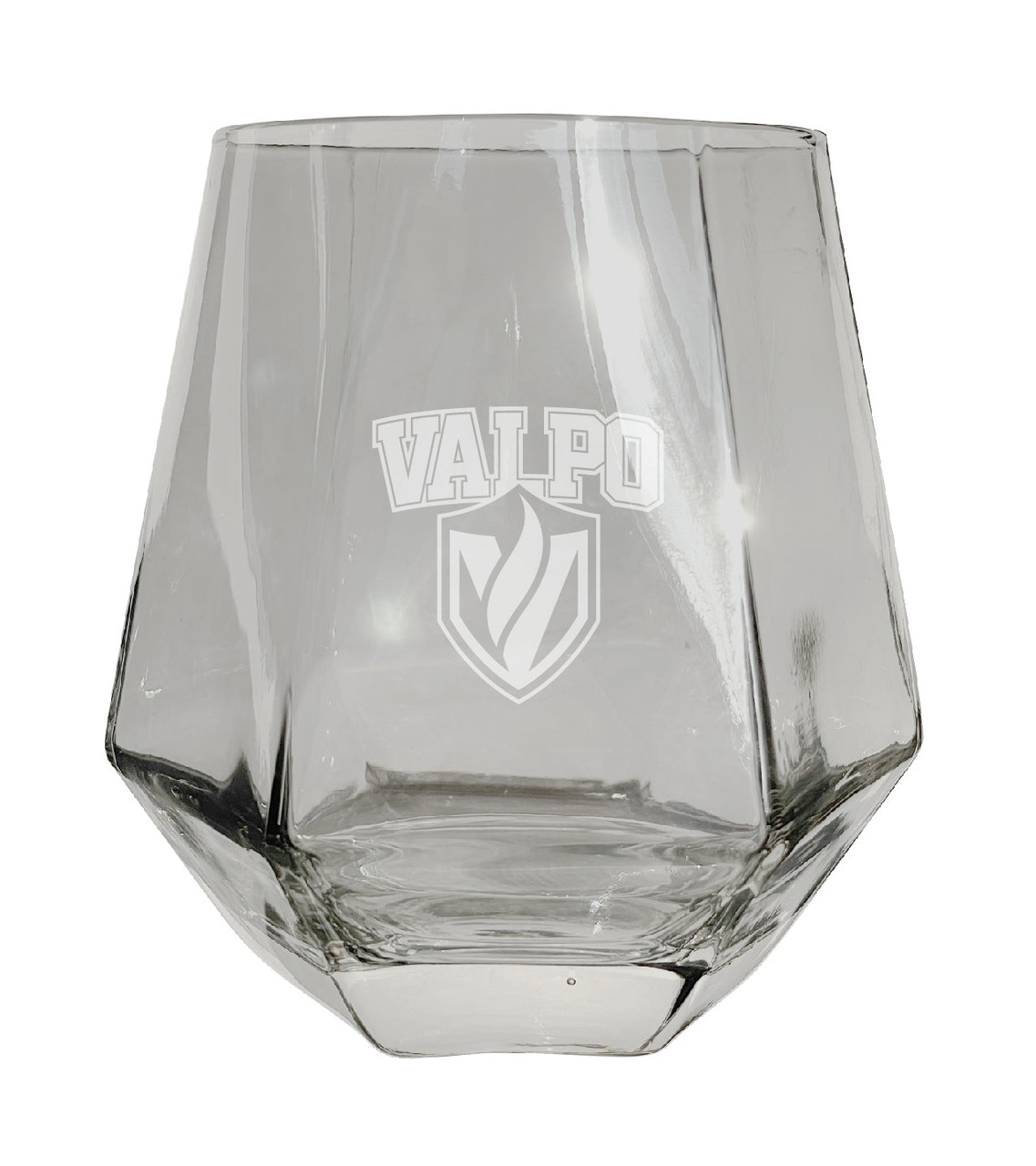 Valparaiso University Etched Diamond Cut Stemless 10 ounce Wine Glass Clear