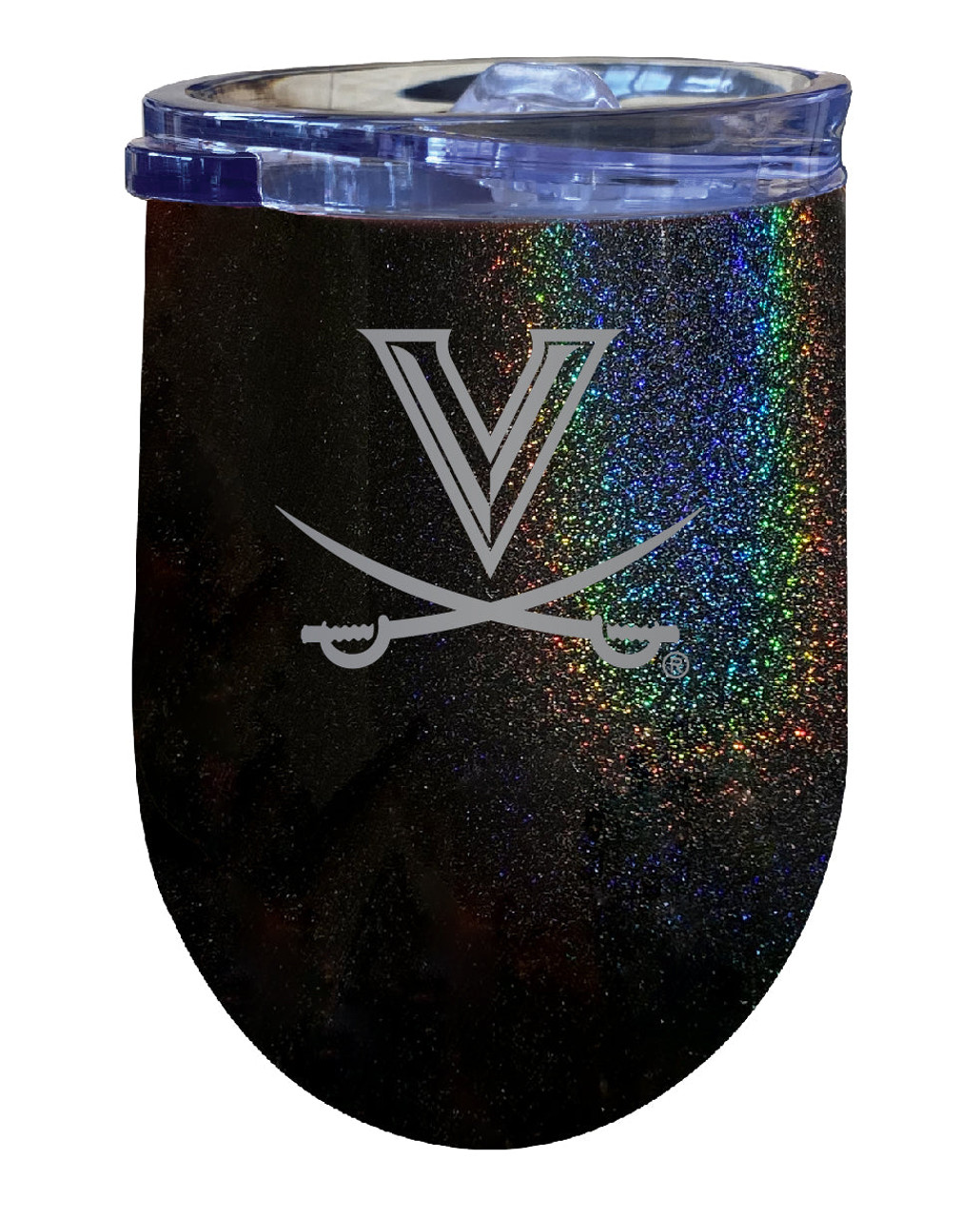 Virginia Cavaliers 12 oz Laser Etched Insulated Wine Stainless Steel Tumbler Rainbow Glitter Black