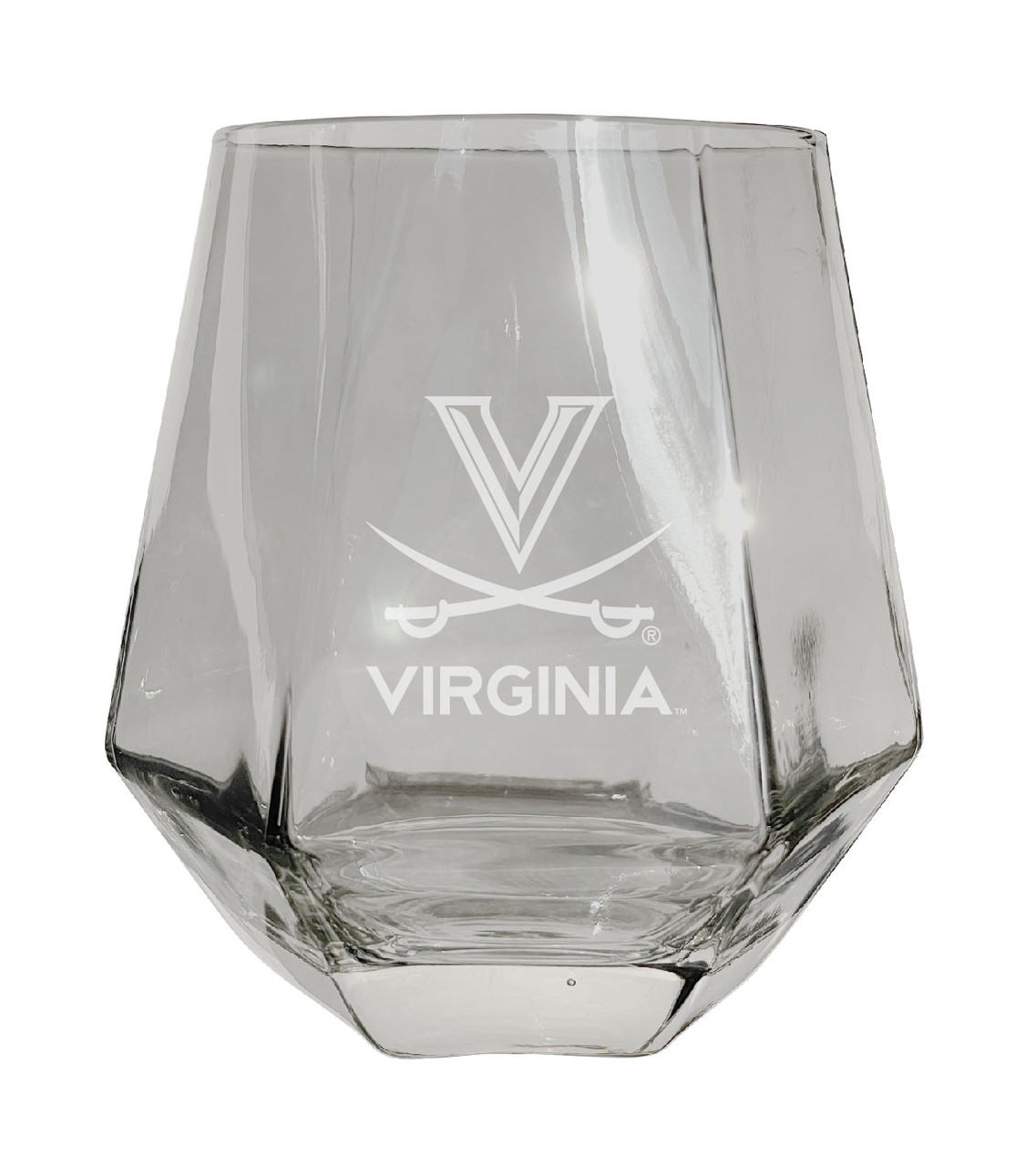 Virginia Cavaliers Etched Diamond Cut Stemless 10 ounce Wine Glass Clear