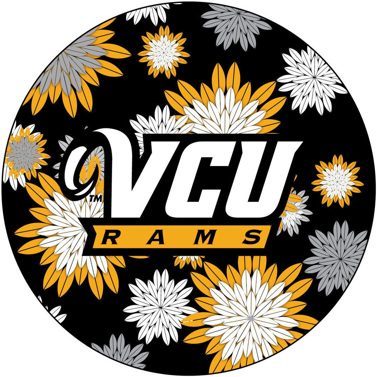 Virginia Commonwealth University NCAA Collegiate Trendy Floral Flower Fashion Pattern 4 Inch Round Decal Sticker