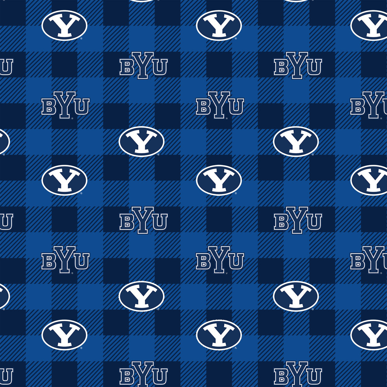 Brigham Young-BYU Fleece Fabric with Buffalo Plaid design-Sold by the Yard