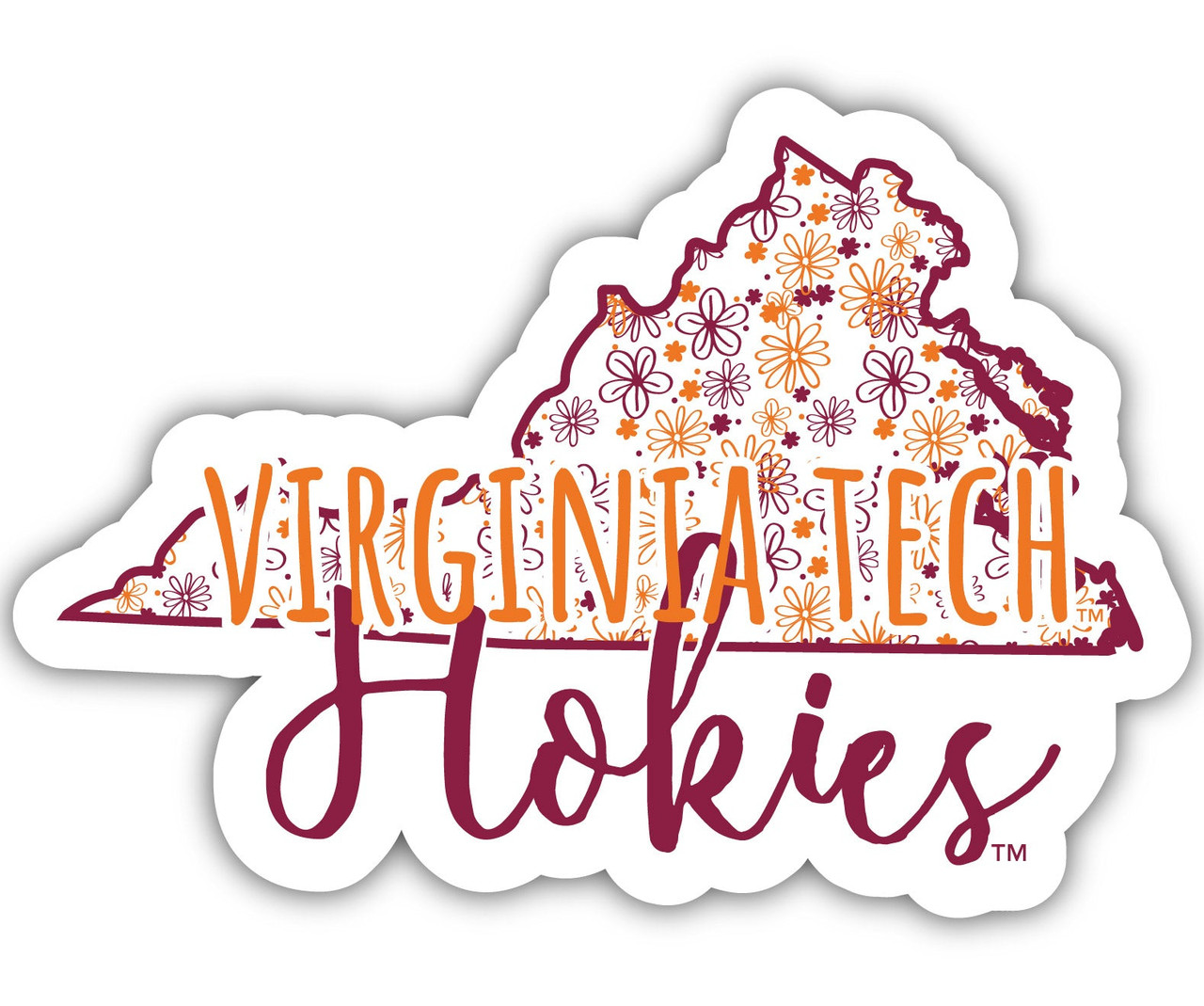 Virginia Polytechnic Institute VT Hokies Floral State Die Cut Decal 4-Inch