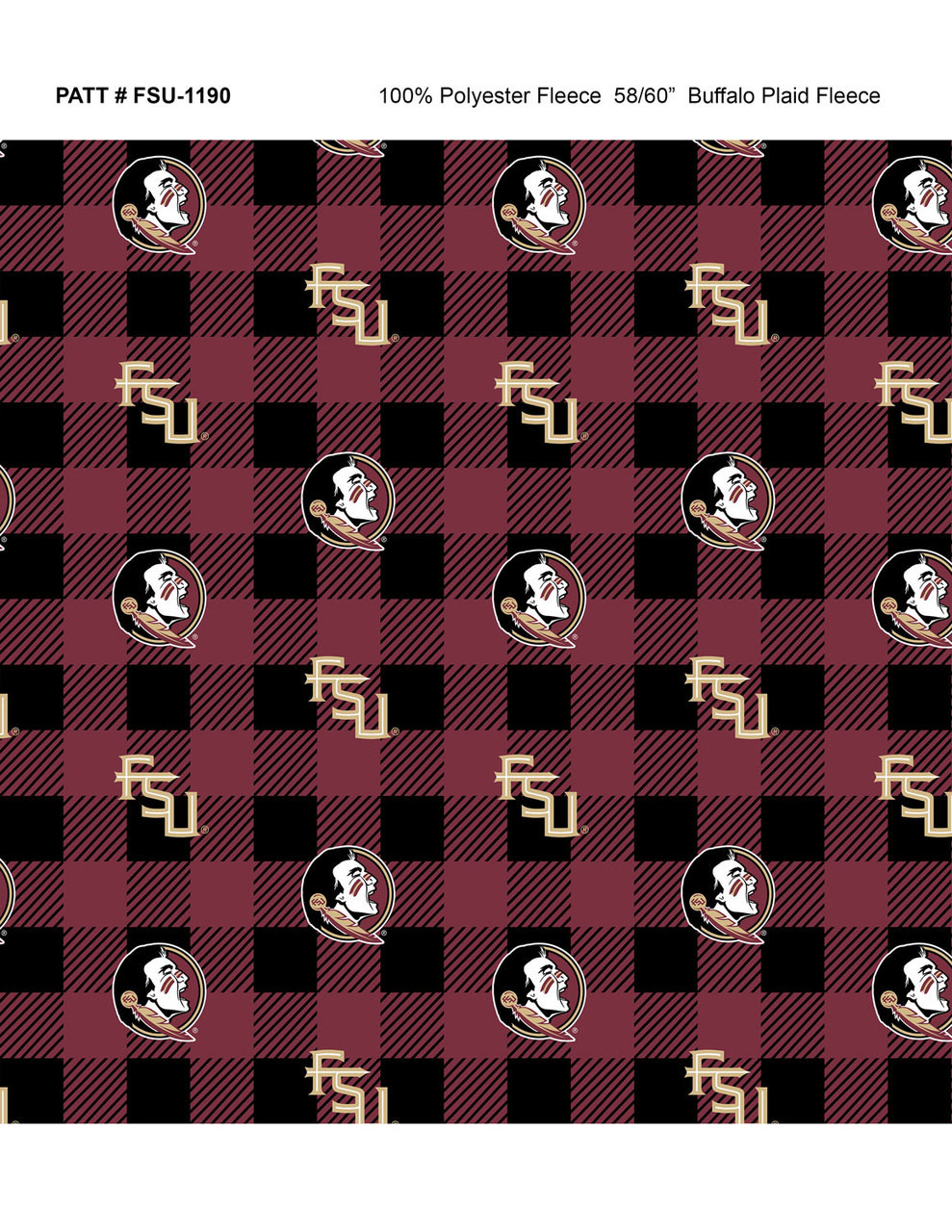 Florida State Seminoles Tide Fleece Fabric with Buffalo Plaid design-Sold by the Yard