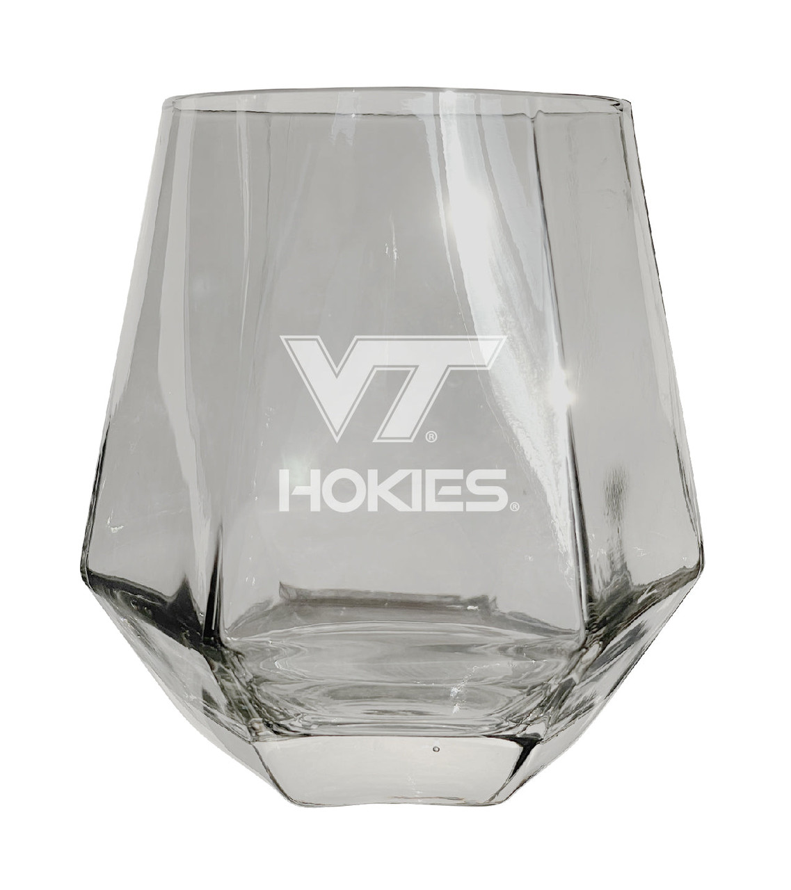 Virginia Tech Hokies Etched Diamond Cut Stemless 10 ounce Wine Glass Clear