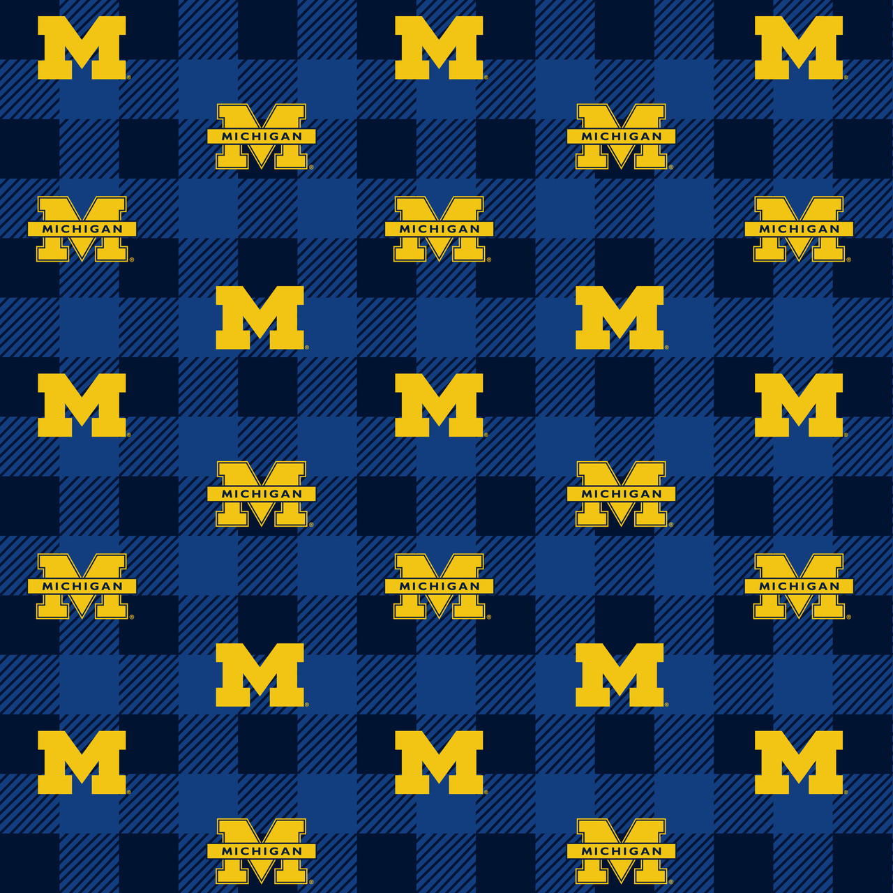 Michigan Wolverines Fleece Fabric with Buffalo Plaid design-Sold by the Yard