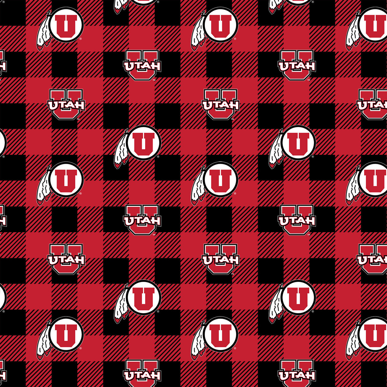 Utah Utes Fleece Fabric with Buffalo Plaid design-Sold by the Yard