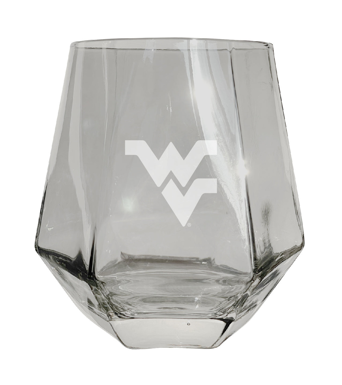 West Virginia Mountaineers Etched Diamond Cut Stemless 10 ounce Wine Glass Clear