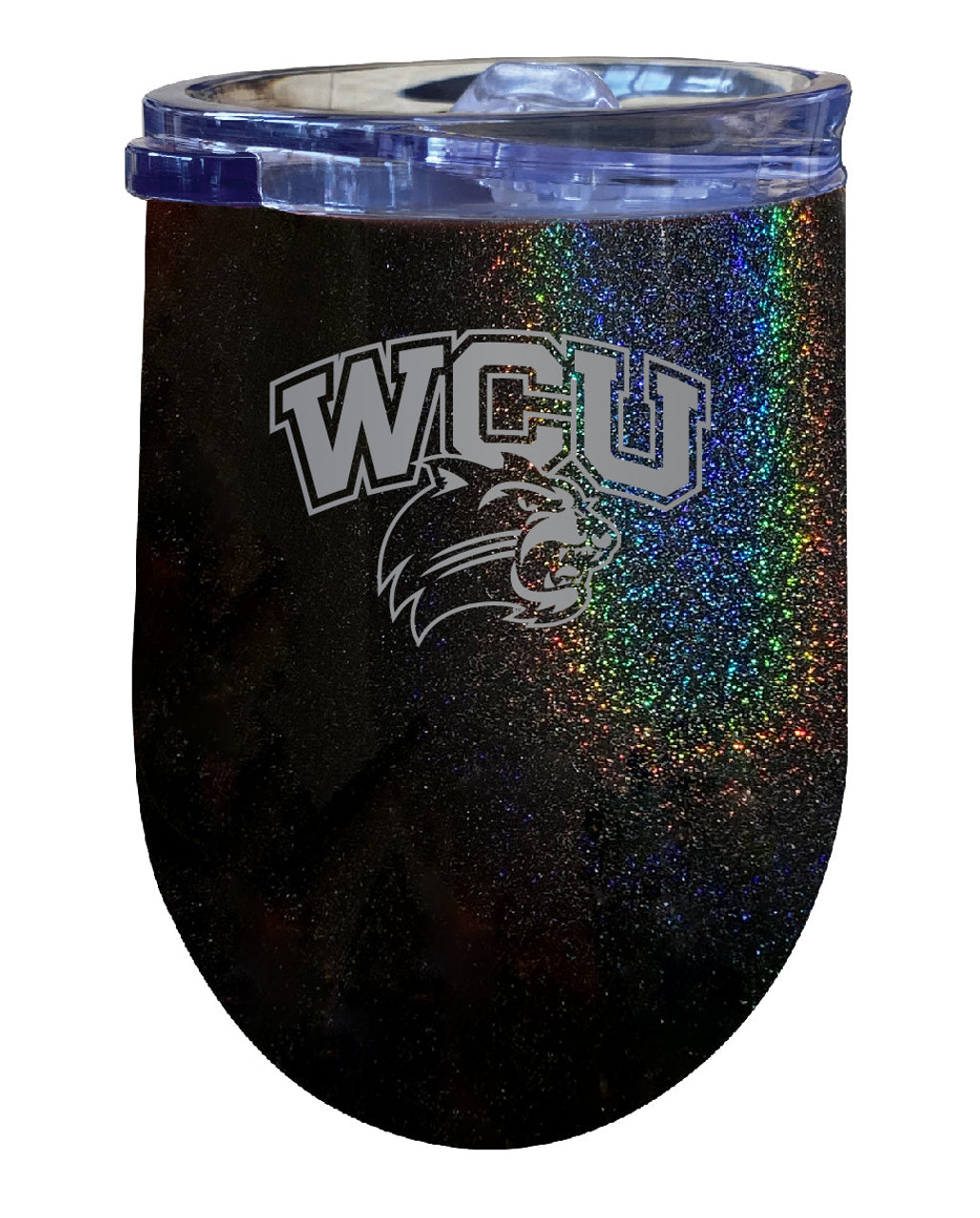 Western Carolina University 12 oz Laser Etched Insulated Wine Stainless Steel Tumbler Rainbow Glitter Black