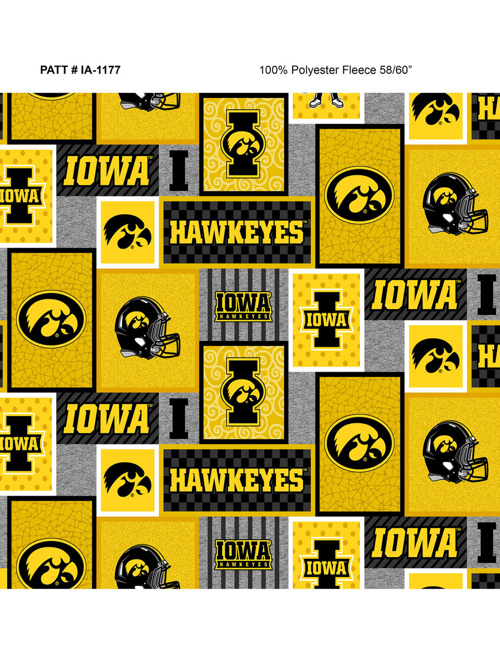 University of Iowa Fleece Fabric with College Patch Design-Sold by the yard