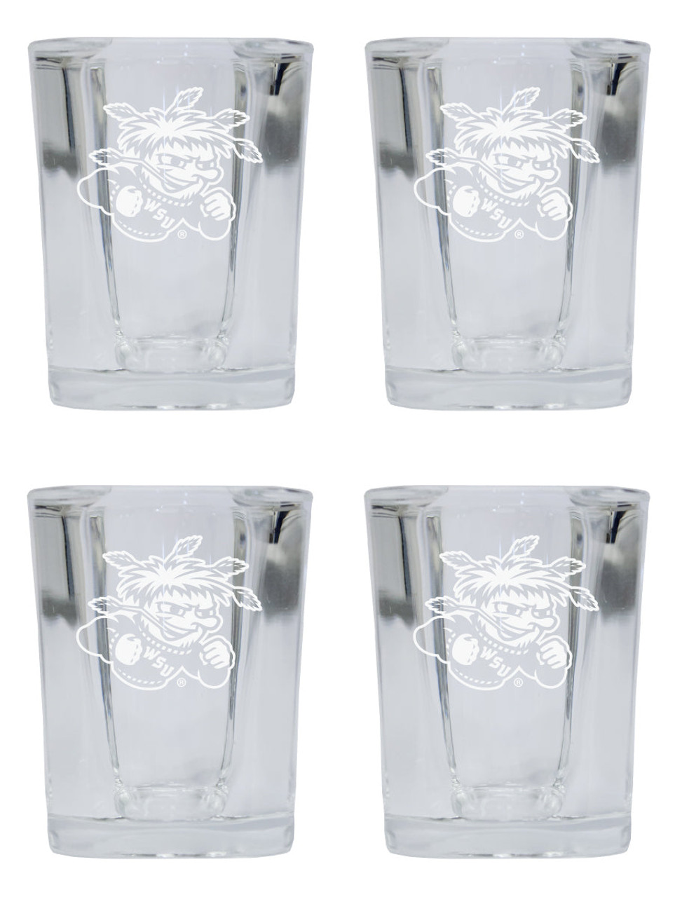 Wichita State Shockers 2 Ounce Square Shot Glass laser etched logo Design 4-Pack