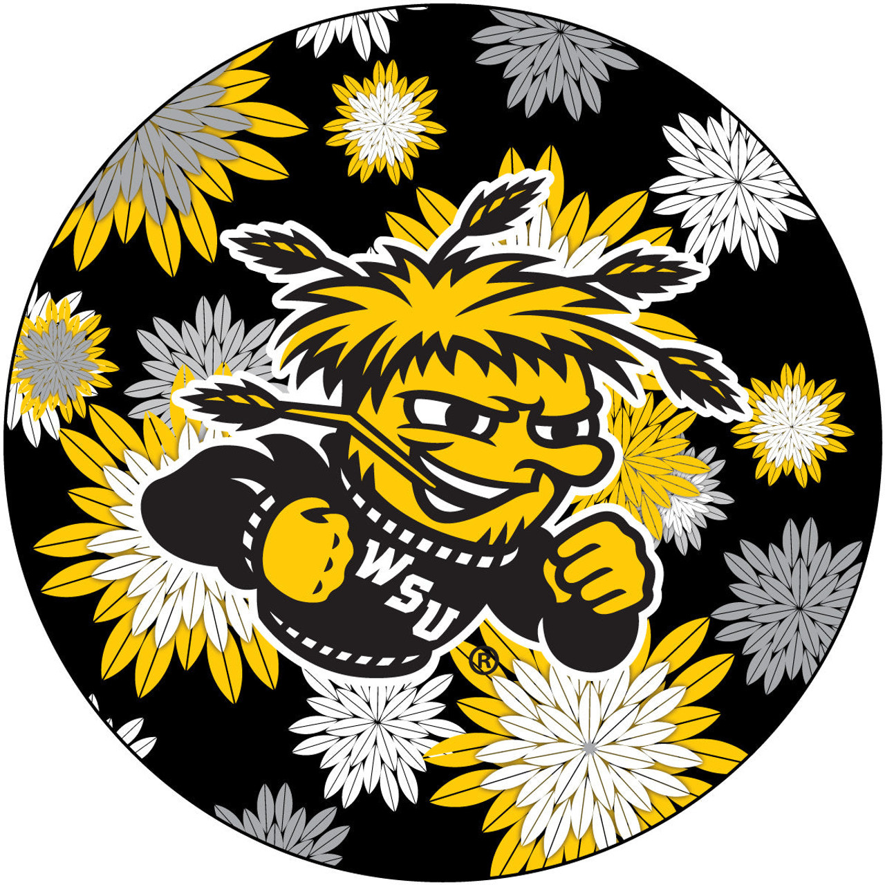 Wichita State Shockers NCAA Collegiate Trendy Floral Flower Fashion Pattern 4 Inch Round Decal Sticker