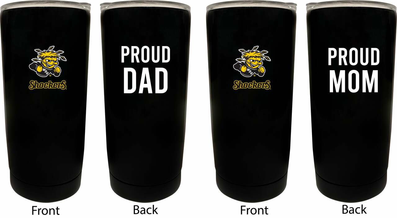 Wichita State Shockers Proud Mom and Dad 16 oz Insulated Stainless Steel Tumblers 2 Pack Black.