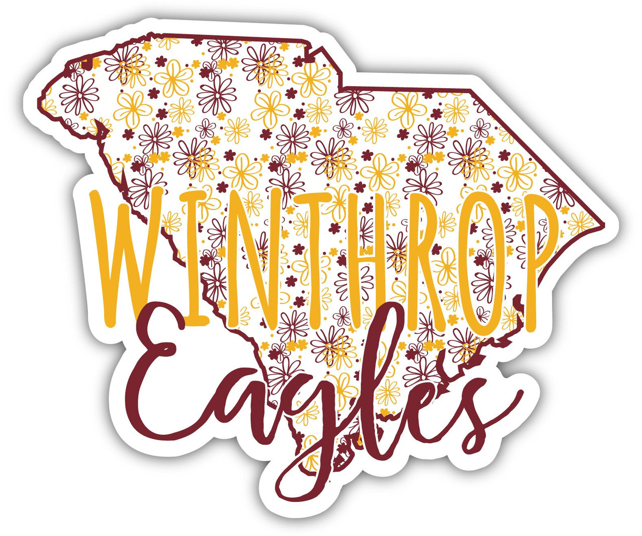 Winthrop University Floral State Die Cut Decal 2-Inch