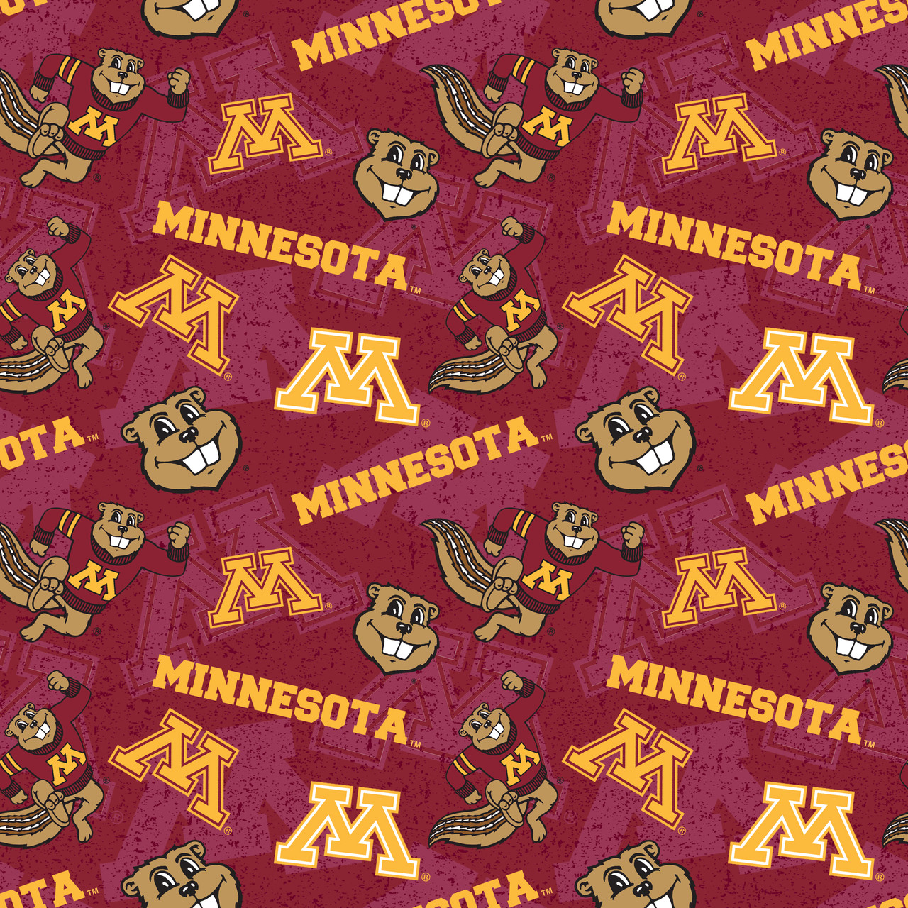 University of Minnesota Golden Gophers Cotton Fabric with Tone On Tone Print or Matching Solid Cotton Fabrics