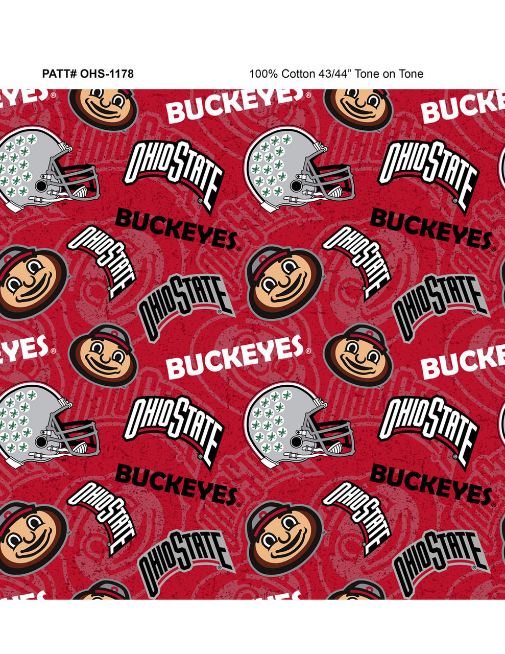 Ohio State University Buckeyes Cotton Fabric with Tone On Tone Print or Matching Solid Cotton Fabrics