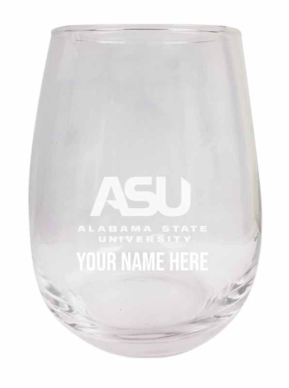 Personalized Customizable Alabama State University Etched Stemless Wine Glass 9 oz With Custom Name