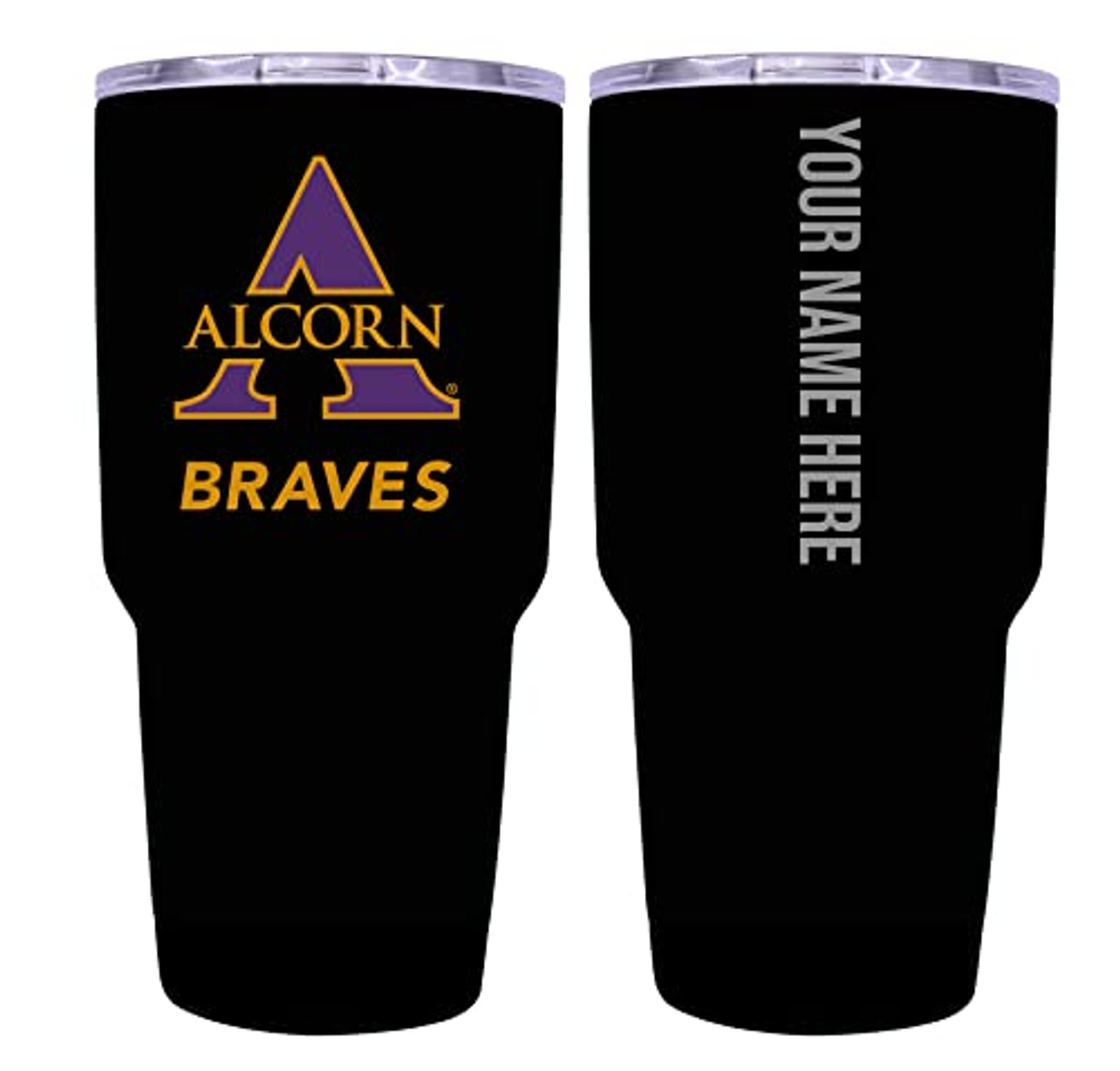 Collegiate Custom Personalized Alcorn State Braves, 24 oz Insulated Stainless Steel Tumbler with Engraved Name (Black)