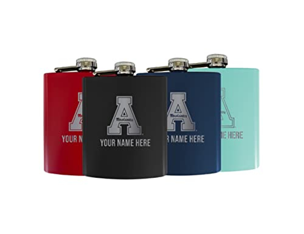 Personalized Customizable Appalachian State Matte Finish Stainless Steel 7 oz Flask Personalized with Custom Text Choice of Color