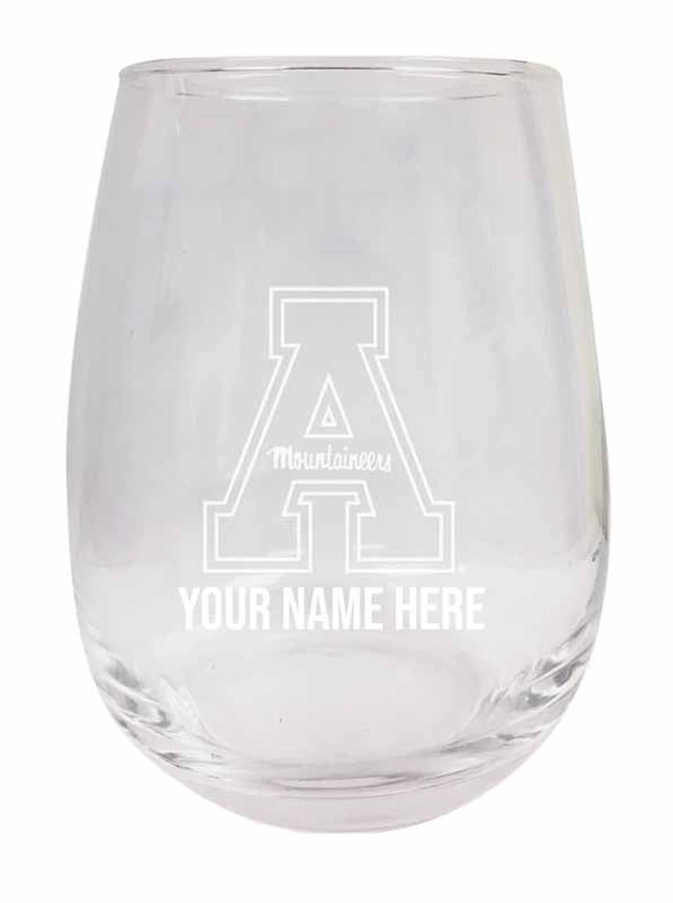 Personalized Customizable Appalachian State Etched Stemless Wine Glass 9 oz With Custom Name