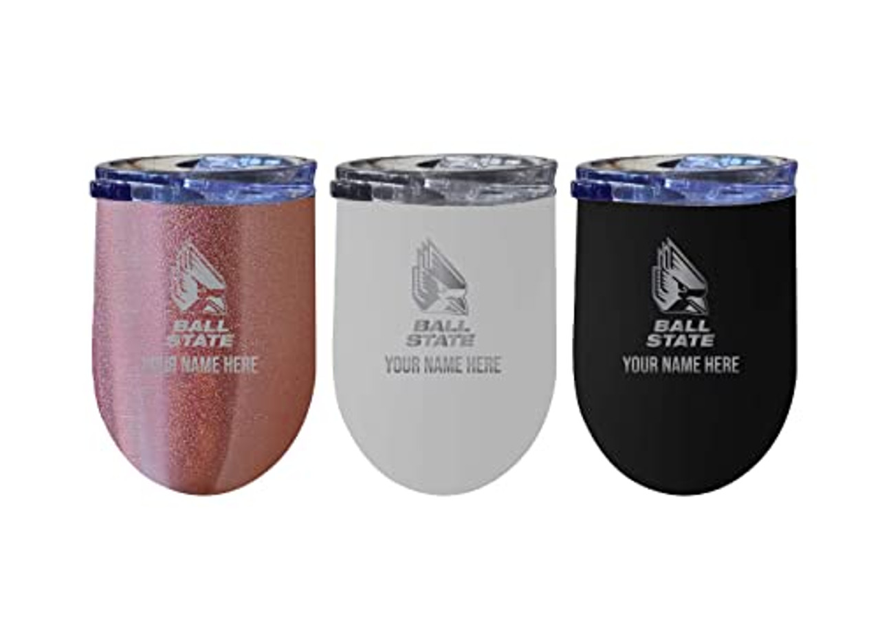 Collegiate Custom Personalized Ball State University 12 oz Etched Insulated Wine Stainless Steel Tumbler with Engraved Name