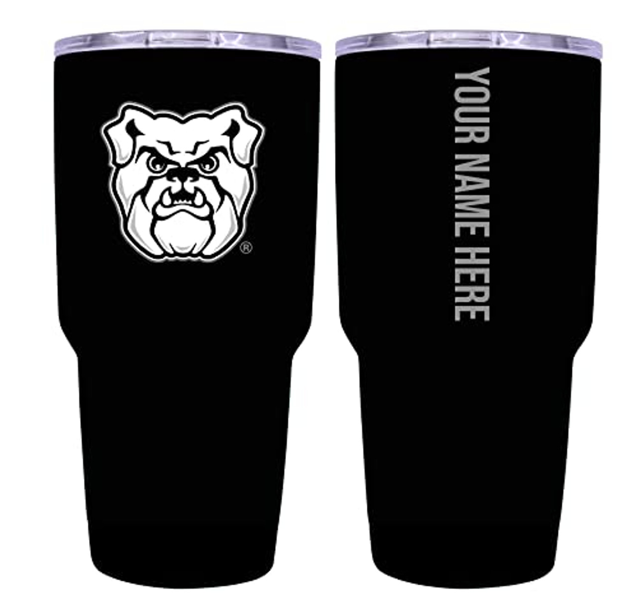 Collegiate Custom Personalized Butler Bulldogs, 24 oz Insulated Stainless Steel Tumbler with Engraved Name (Black)