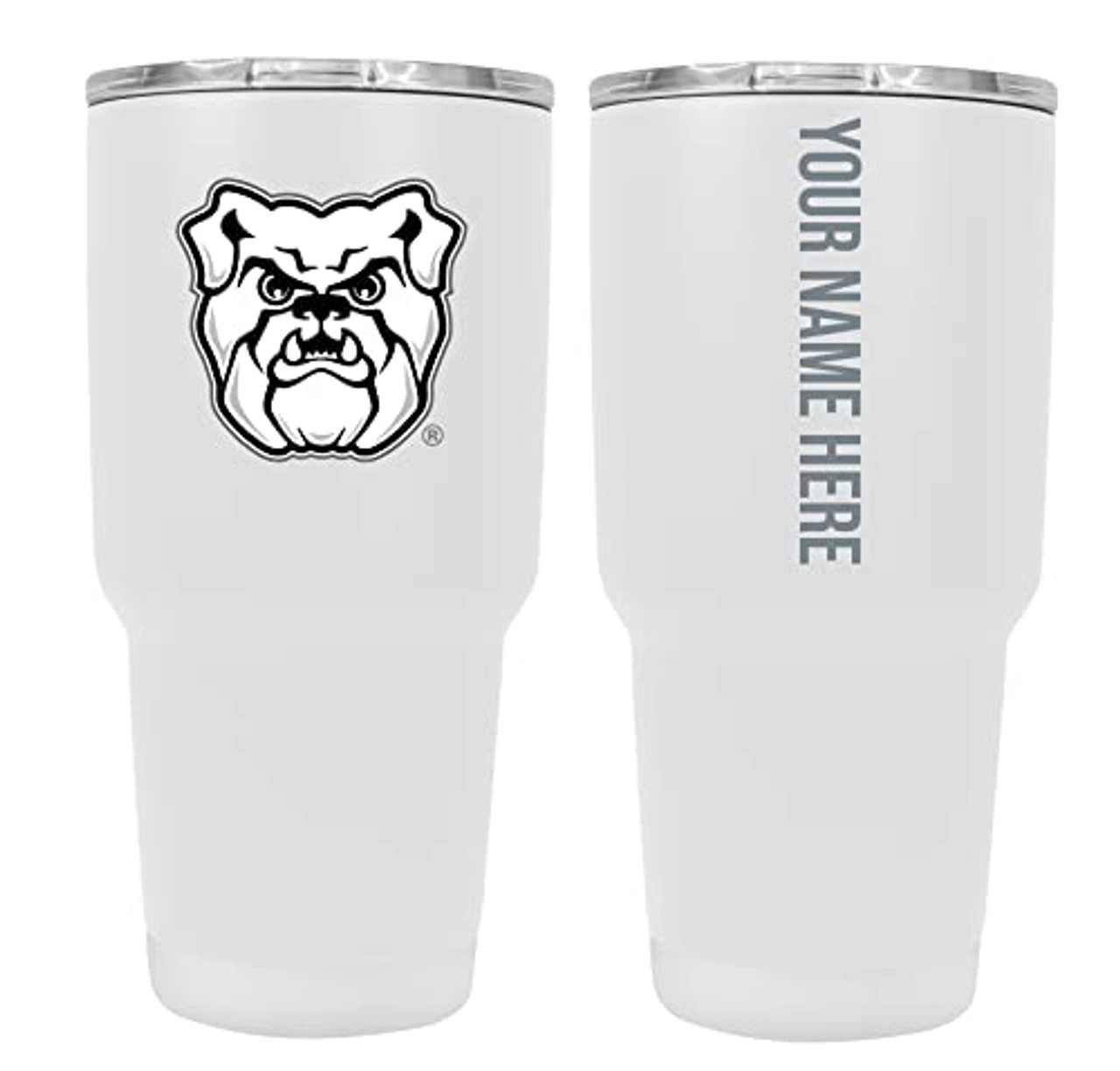 Collegiate Custom Personalized Butler Bulldogs, 24 oz Insulated Stainless Steel Tumbler with Engraved Name (White)