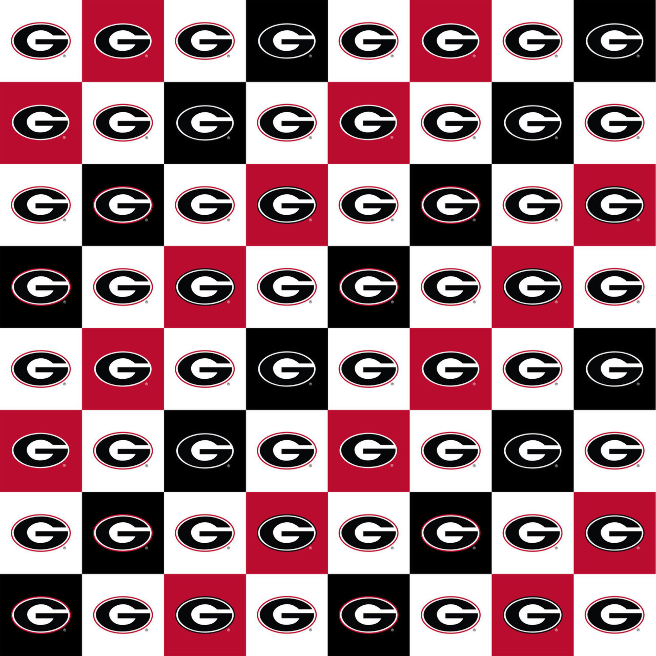 University of Georgia Bulldogs Cotton Fabric with Collegiate Check Print or Matching Solid Cotton Fabrics