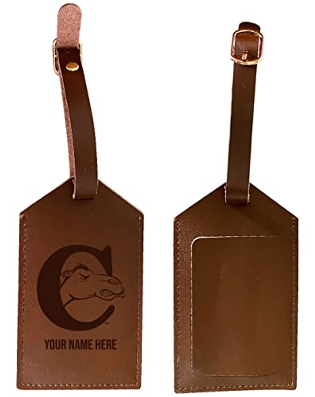 Personalized Customizable Campbell University Fighting Camels Engraved Leather Luggage Tag with Custom Name