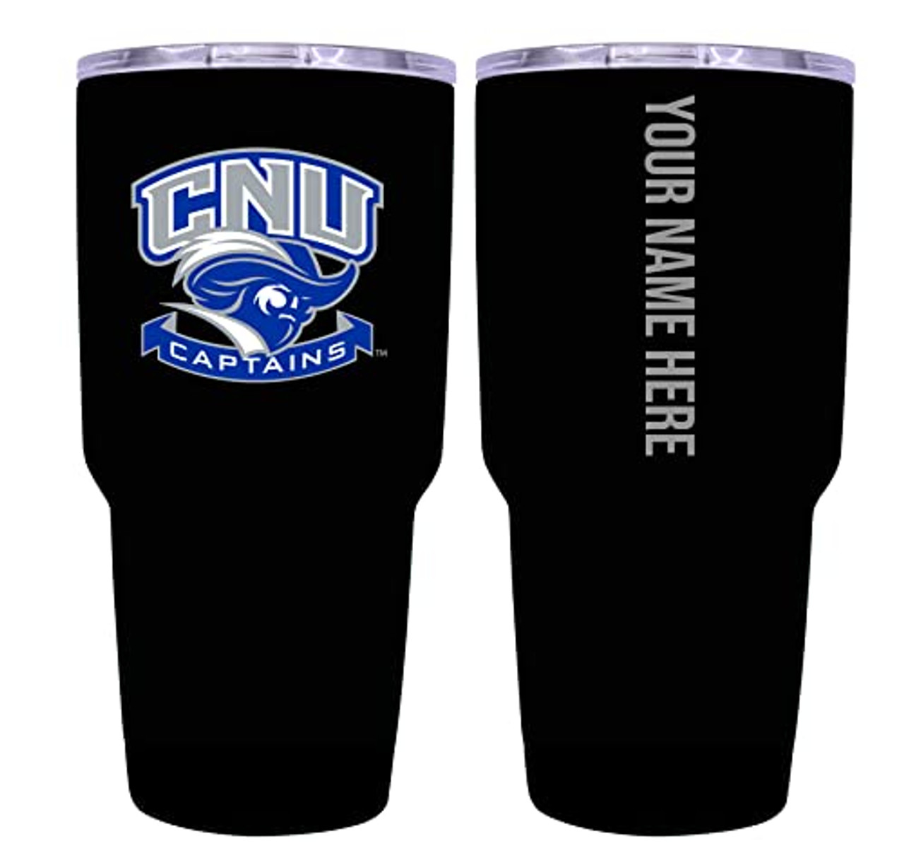 Collegiate Custom Personalized Christopher Newport Captains, 24 oz Insulated Stainless Steel Tumbler with Engraved Name (Black)