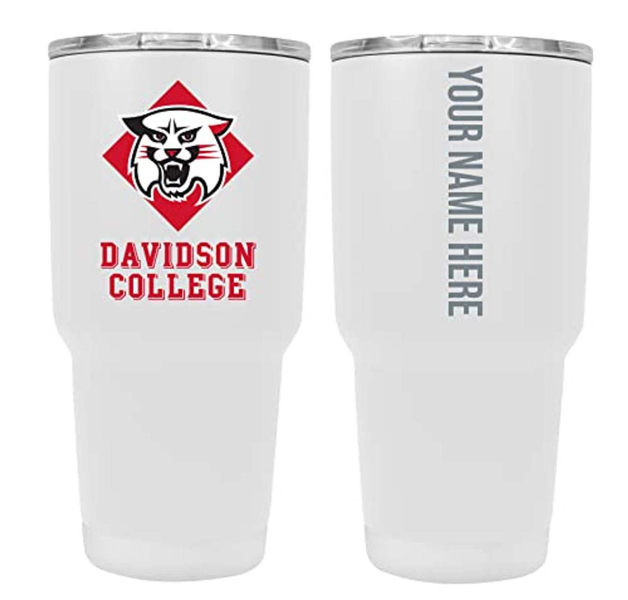 Collegiate Custom Personalized Davidson College, 24 oz Insulated Stainless Steel Tumbler with Engraved Name (White)