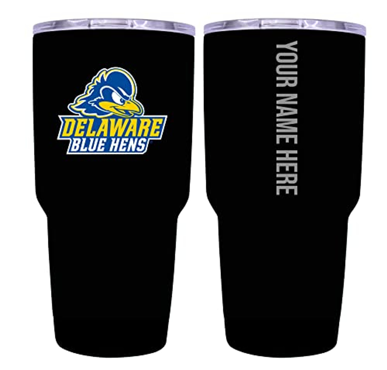 Collegiate Custom Personalized Delaware Blue Hens, 24 oz Insulated Stainless Steel Tumbler with Engraved Name (Black)
