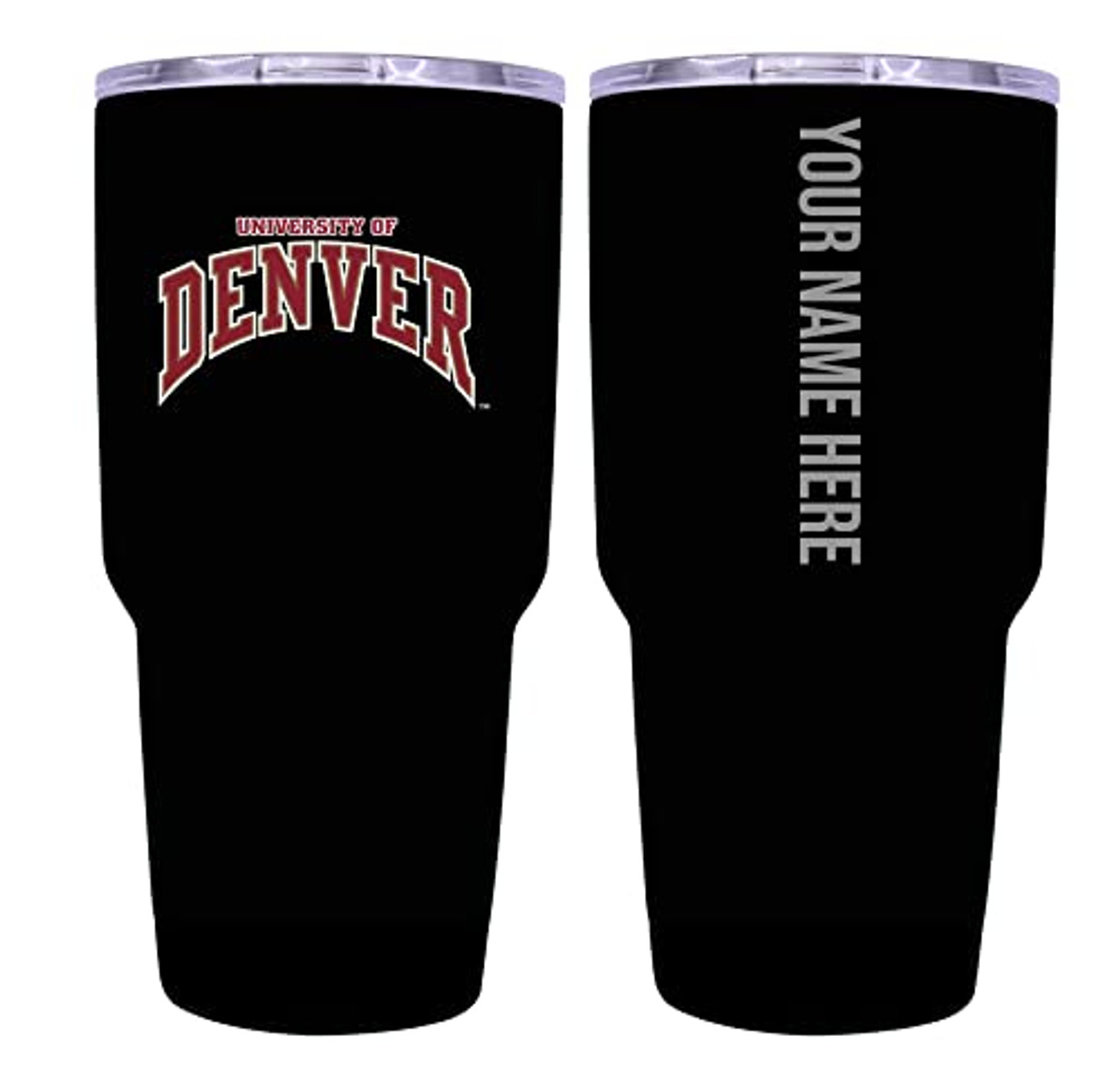 Collegiate Custom Personalized University of Denver Pioneers, 24 oz Insulated Stainless Steel Tumbler with Engraved Name (Black)