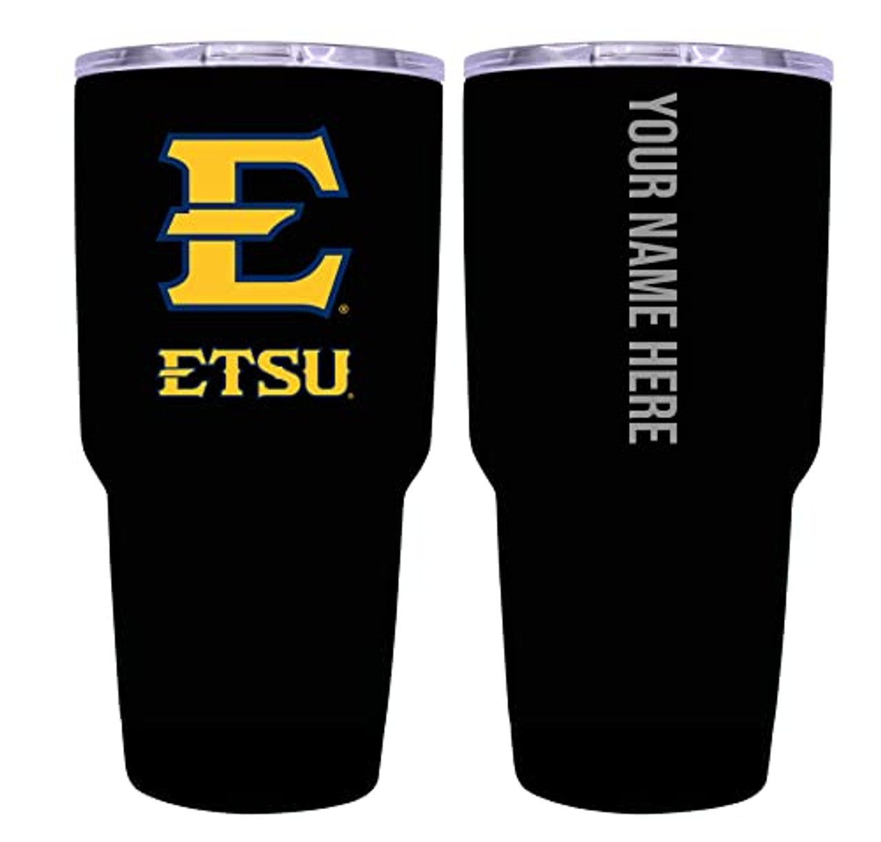 Collegiate Custom Personalized East Tennessee State University, 24 oz Insulated Stainless Steel Tumbler with Engraved Name (Black)